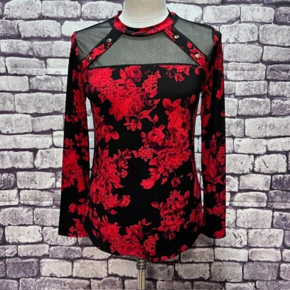 Adele & May Red & Black Long Sleeve Blouse Size M